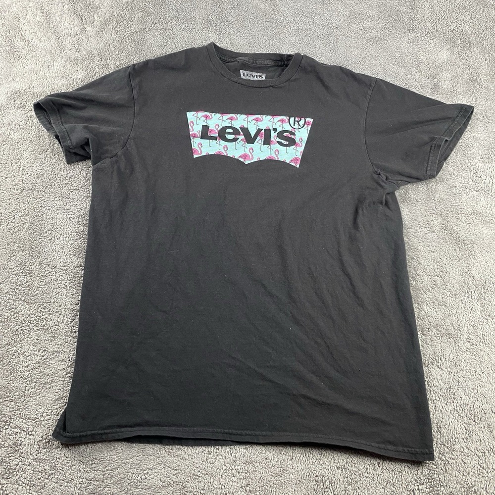 Levis T-Shirt Mens Large Black Logo Flamingo Short Sleeve